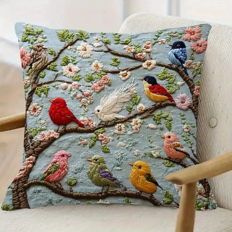 Pillow Cover 20X20 - VIKAMA Chinese Floral and Bird Cushion