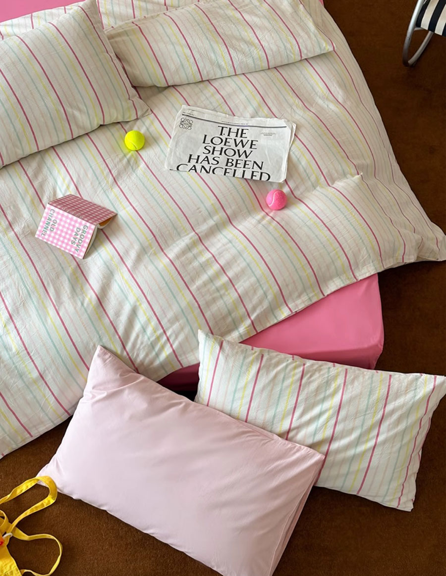 Home Textiles Trends - Fashion stripe colorful pink bedding set,twin