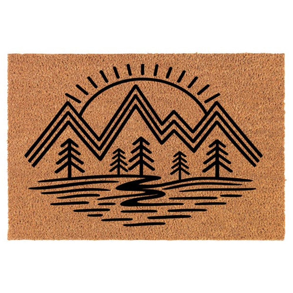 Sunrise Home Textiles & Apparel - Minimalist Mountain Sunrise Trees Coir Doormat