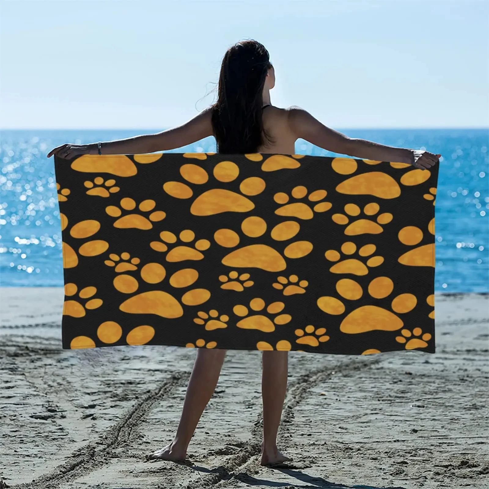 Home Textiles Face Towel - Cat Dog Paw Pattern Print Beach