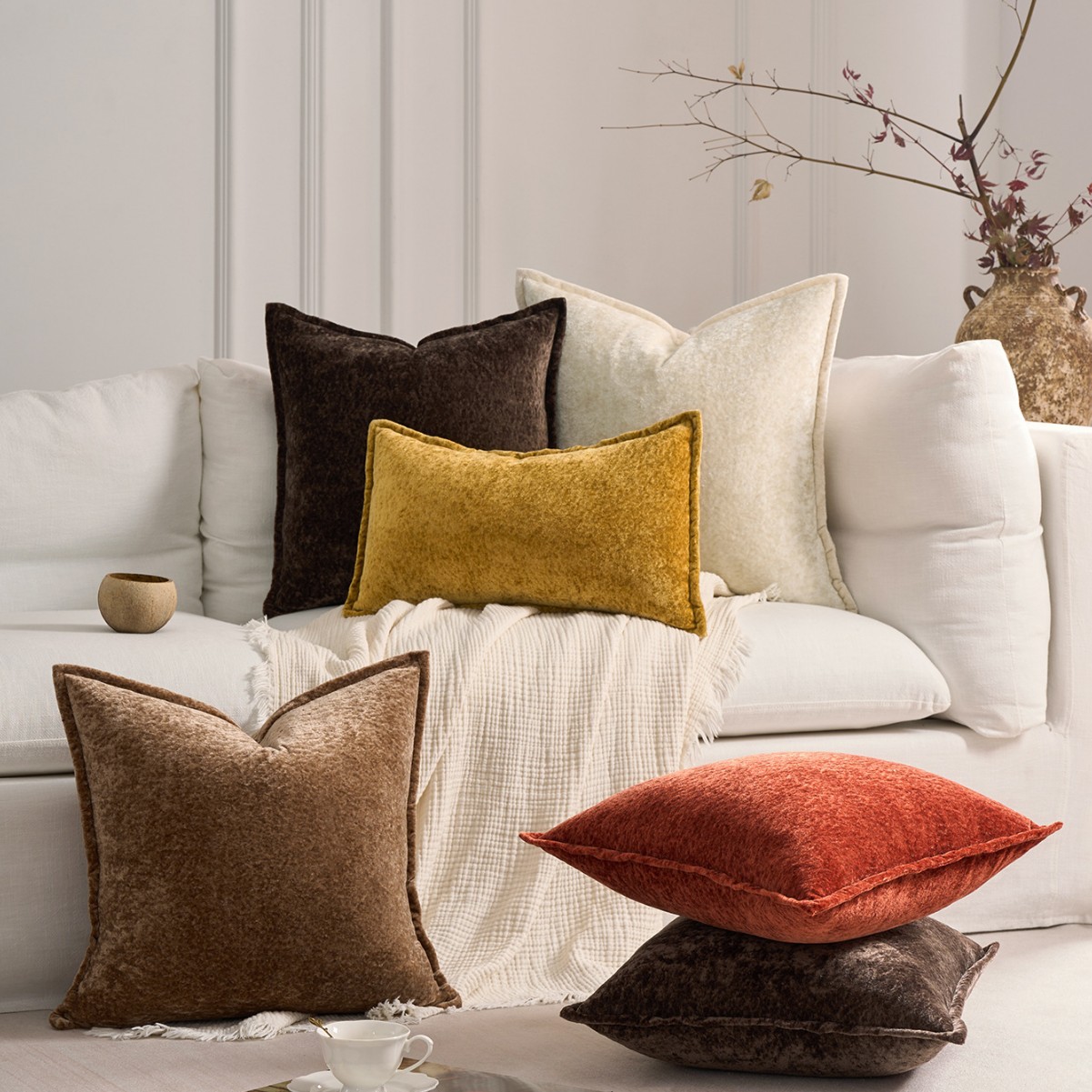 45x45cm Simple Thick Chenille  - Pillow Cover 20X20 avis et prix