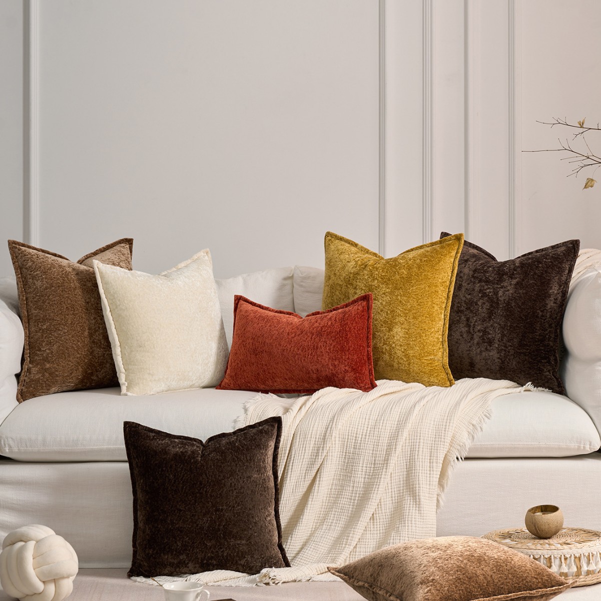 45x45cm Simple Thick Chenille  - Pillow Cover 20X20 avis et prix