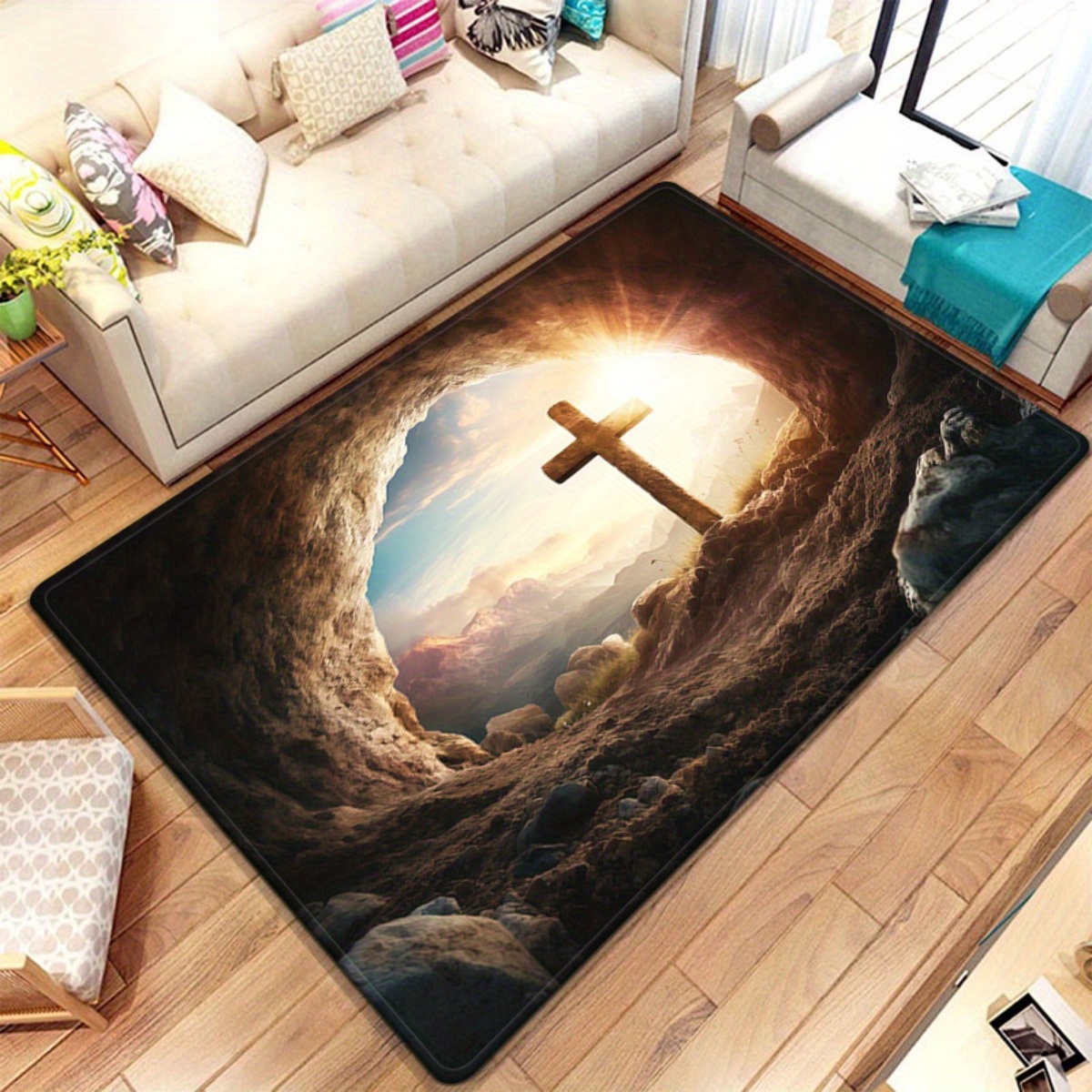 Religious cross cave rug spiri - Sunrise Home Textiles & Apparel avis et prix
