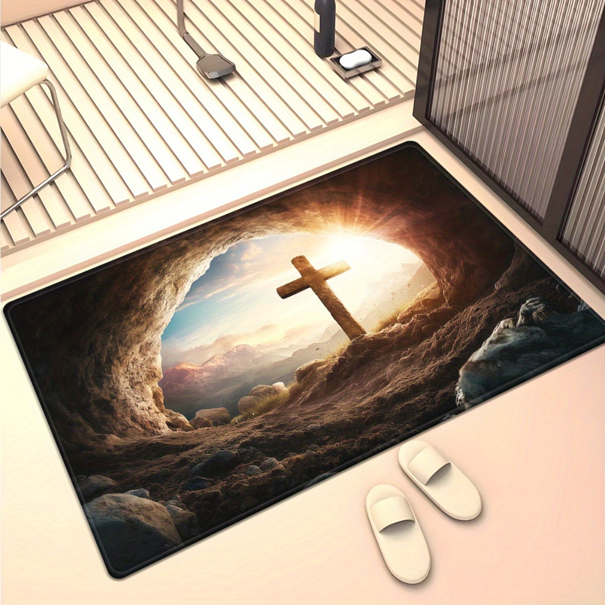 Religious cross cave rug spiri - Sunrise Home Textiles & Apparel avis et prix