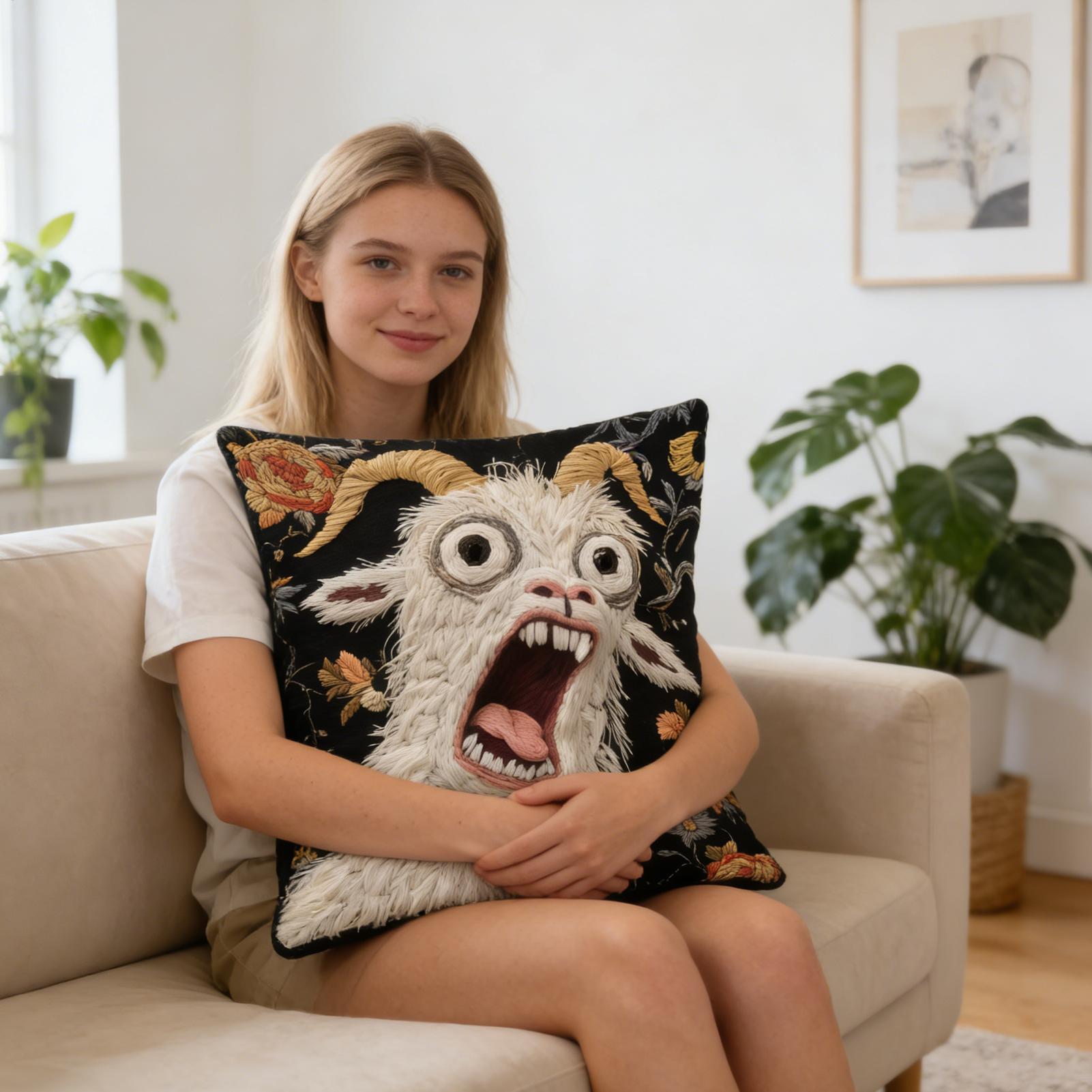 45x45cm Screaming Goat Pillow  - Pillow Cover 20X20 avis et prix